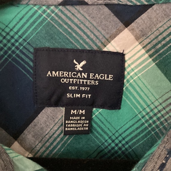 American Eagle Outfitters Slim fit Size M green & blue plaid buttoned down shirt - Picture 6 of 8